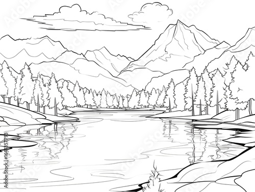 River in the mountain coloring page