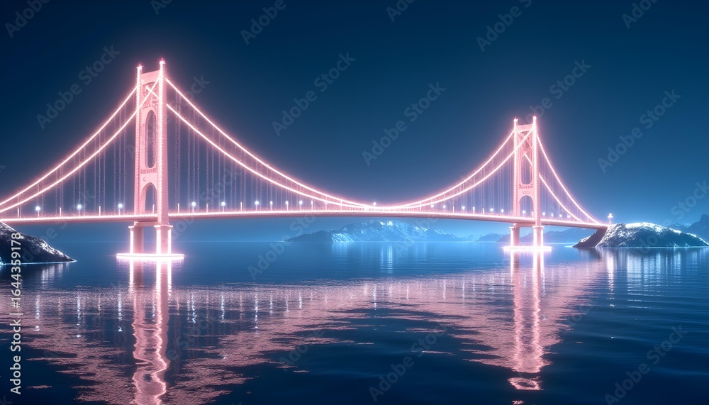 Fototapeta premium Symbols of Brand Unity: Illuminated Light Bridge Connecting Floating Pillars