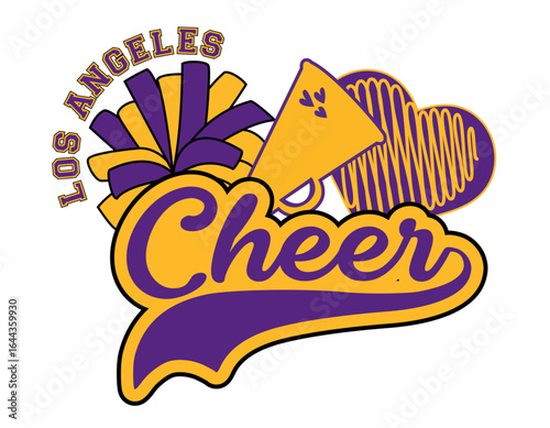 Los Angeles Cheerleader illustration, Cheerleading Pom pom, Megaphone, a Heart and the word Cheer. Vector cheerleading illustration.