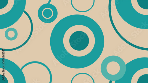 Mid- Century Modern Pattern of Teal Circles on a Beige Background mid-century