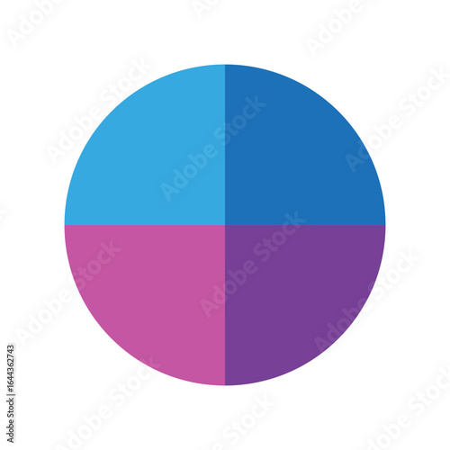 Bright color Vector illustration. Four vibrant quadrants. Pop art palette. Circular graph symbol.