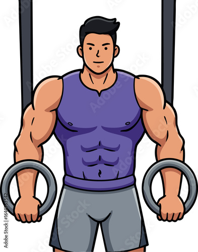 Muscular man exercising with gymnastic rings fitness training illustration vector 