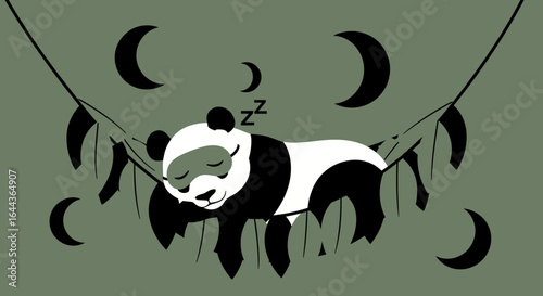 Dreamy Panda in Hammock with Moonlit Backdrop Illustration for Children