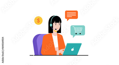 Customer service representative assisting with online shopping inquiries and sales support using modern technology