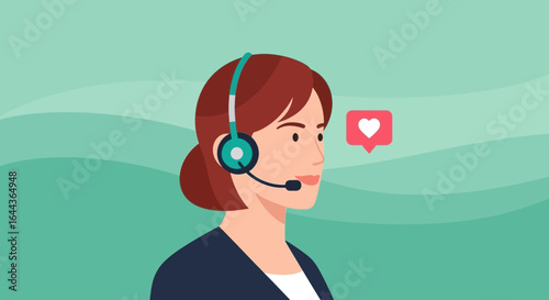 Customer service representative with headset receiving positive feedback illustration