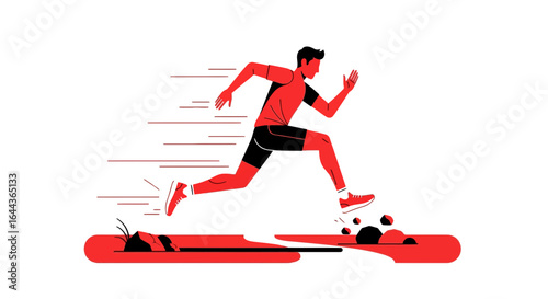 Dynamic illustration of a man jumping over a gap with speed lines depicting motion and athleticism portraying determination and challenge