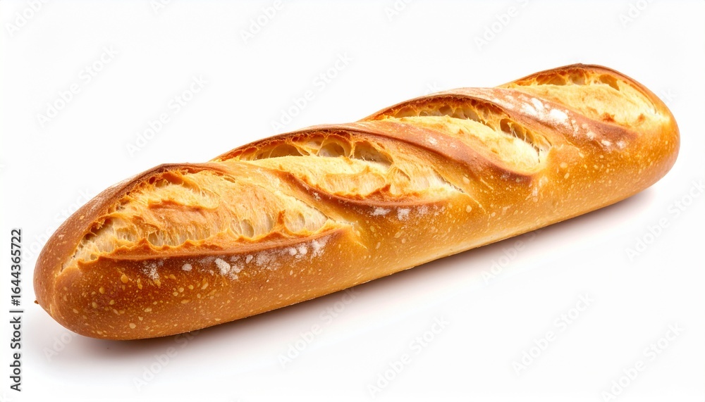 Freshly baked traditional French baguette with a golden crispy crust, a classic artisan bread loaf isolated on a white background for a healthy meal. Freshly baked traditional French baguette with a golden crispy crust, a classic artisan bread loaf isolated on a white background for a healthy meal.