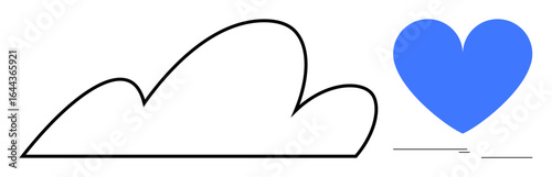 Cloud outline connected to blue heart, representing connection, love, and care. Ideal for technology, environment, weather, healthcare, community sustainability well-being simple landing page