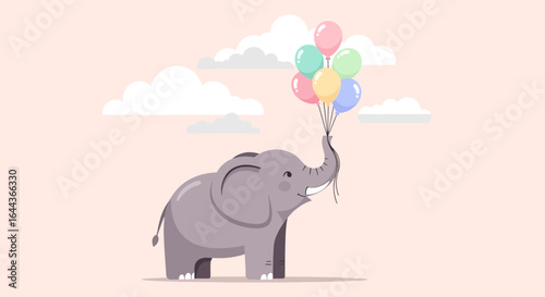 Cute elephant with balloons in pastel colors celebrating a special occasion design