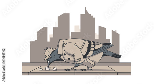 Detective Pigeon on the Case: A humorous illustration of city life and urban wildlife