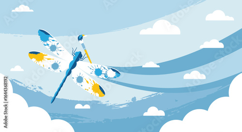 Dragonfly Painting the Sky: A Whimsical Illustration of Creativity and Nature