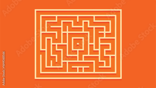 Simple geometric maze illustration in orange and cream colors with shadows