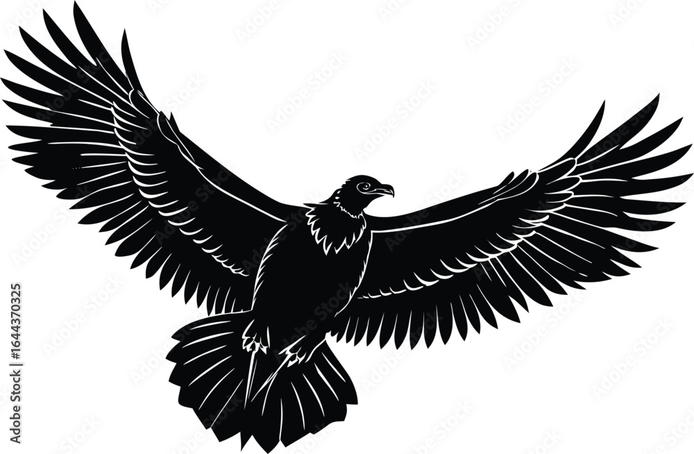 Naklejka premium Majestic black eagle in flight with wings spread wide