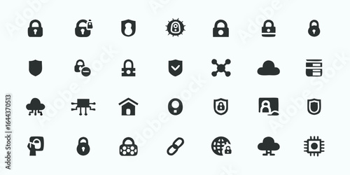 Digital Protection & Data Security Line Art Vector Icons — Encryption, VPN, Privacy, Malware Protection, Multi-Factor Authentication, and Secure Communication Symbols

