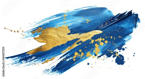 Abstract brushstrokes, blue and gold, artistic background, design element