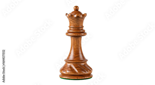 Isolated queen chess piece made of wood with a black background in a studio shot close up view