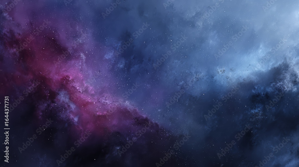 Fototapeta premium Blue and purple sky with stars and a galaxy. The sky is filled with stars and the galaxy is in the background