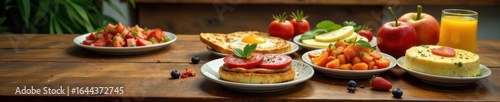 Wallpaper Mural Wooden table laden with vibrant breakfast spread, eggs, breakfast Torontodigital.ca