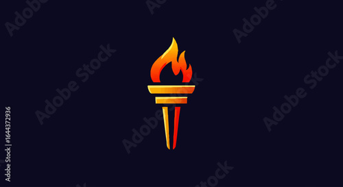 A modern, stylized graphic of a burning torch with a vibrant orange, red, and yellow flame.