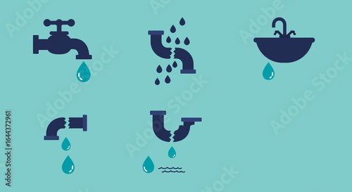 Illustrating Common Plumbing Problems With Dripping Water Fixtures And Broken Pipes A Visual Representation Of Home Maintenance Issues