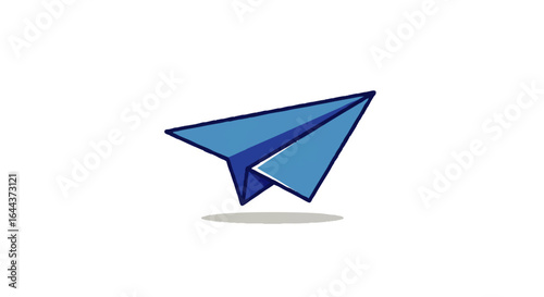 A hand-drawn blue paper airplane illustration, depicted in flight with a simple, cartoonish style and bold outlines.