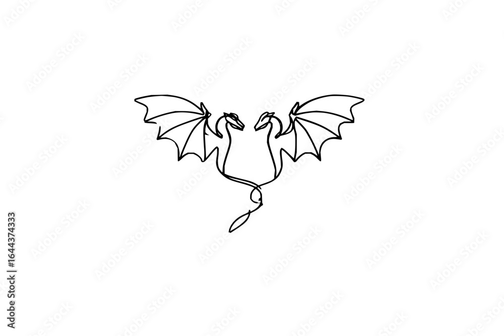 Obraz premium Two dragons line art drawing vector illustration fantasy mythical creature design for tattoo and print art vector art