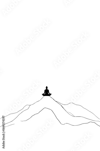 Meditation yoga mountain peak nature zen mindfulness silhouette peaceful wellness calm spiritual retreat vector art