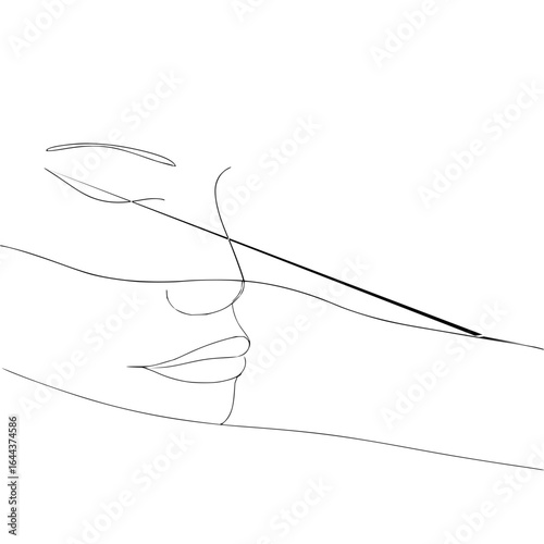 Minimalist line art of a woman's face profile drawing for wall art and simple aesthetic design inspiration vector art