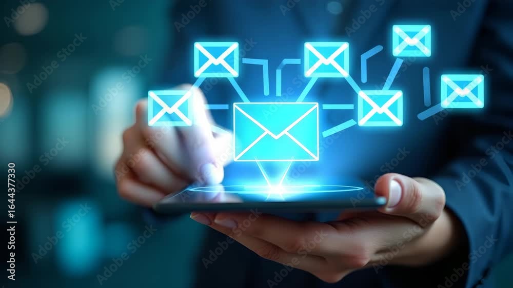 Email Management Made Easy: Person Checking Digital Inbox with Notification Icons for Enhanced Communication and Alerts - Stock Photo Concept with Space for Text Email Management Made Easy: Person Checking Digital Inbox with Notification Icons for Enhanced Communication and Alerts - Stock Photo Concept with Space for Text
