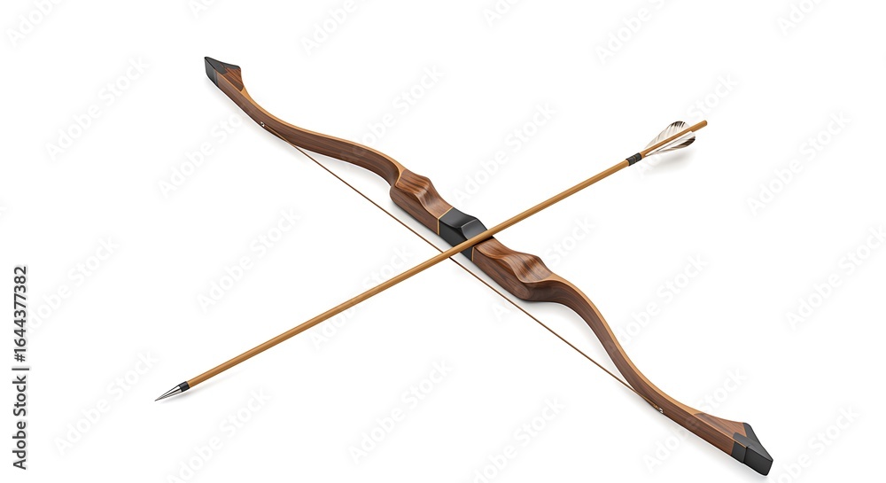 Obraz premium Traditional Wooden Bow and Arrow on White Background