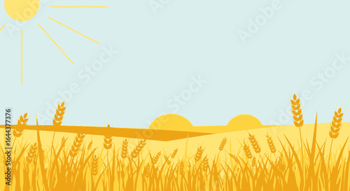 Golden Harvest: Serene Wheat Field Landscape Under Gentle Sunlight With Clear Sky