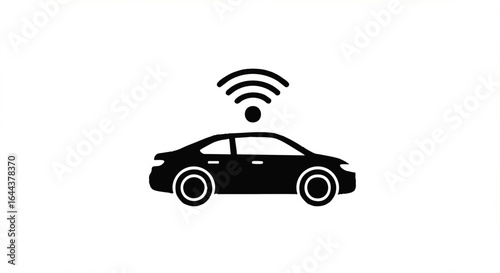Black Car Icon with Wireless Signal for Autonomous Vehicle Technology
