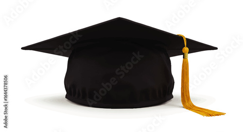 Black Graduation Cap with Gold Tassel, Formal Academic Headdress
