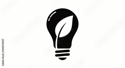 Black Lightbulb with Leaf Symbolizing Green Energy and Eco-Friendliness