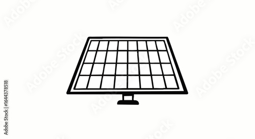 Black line art illustration of a single solar panel with a grid pattern, hand-drawn doodle style.