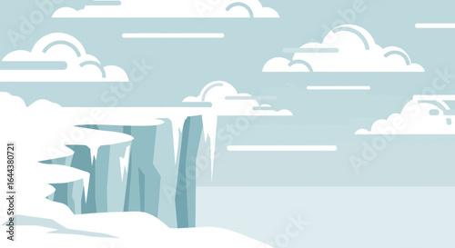 Icy Cliffs Under a Cloudy Sky Flat Vector Illustration for Background