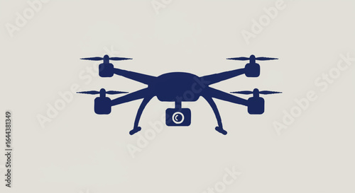 Blue Drone Silhouette with Camera and Four Rotors