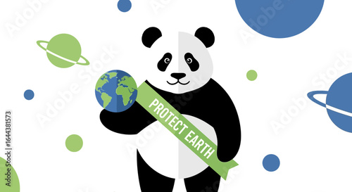 Giant Panda advocating for earth protection and environmental conservation message