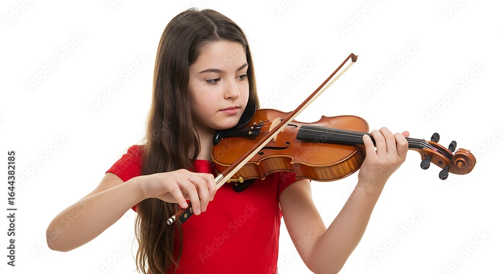 Young Violinist Practicing on White Background Young Violinist Practicing on White Background