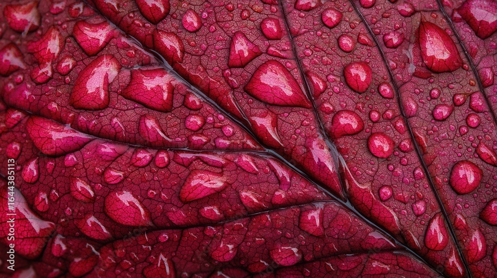 Fototapeta premium Leaf Surface Close-Up With Many Small Water Droplets Glistening