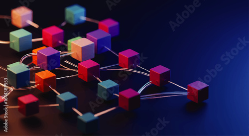 Colorful Connected Cubes Representing Data Network and Blockchain Concept