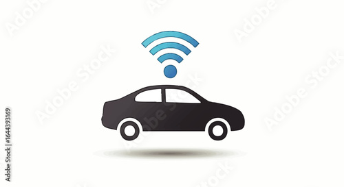 Connected Car Icon: Gray Sedan with Blue Wifi Signal