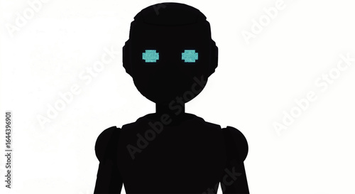 Dark-hued Robot with Teal Circuit-patterned Eyes, Front View