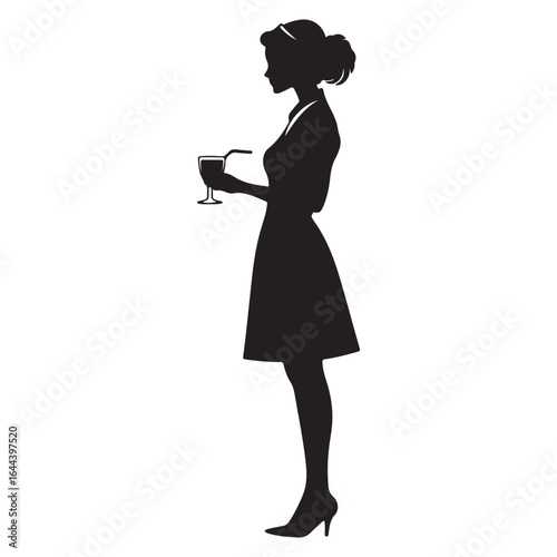 Silhouette of a Woman Holding a Cocktail Glas