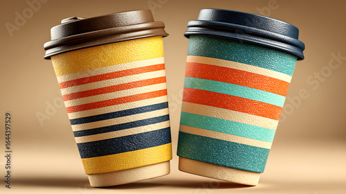 Colorful striped paper coffee cups design images