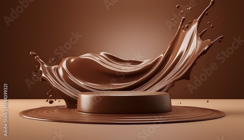 chocolate podium 3d background product coffee stand display platform liquid milk splash 3d chocolate wave cocoa podium brown dark melt hot studio smooth bar stage abstract pedestal texture flow food