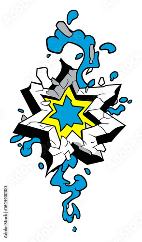 Colorful Abstract Design with Cracked Background and Splashing Water Effect