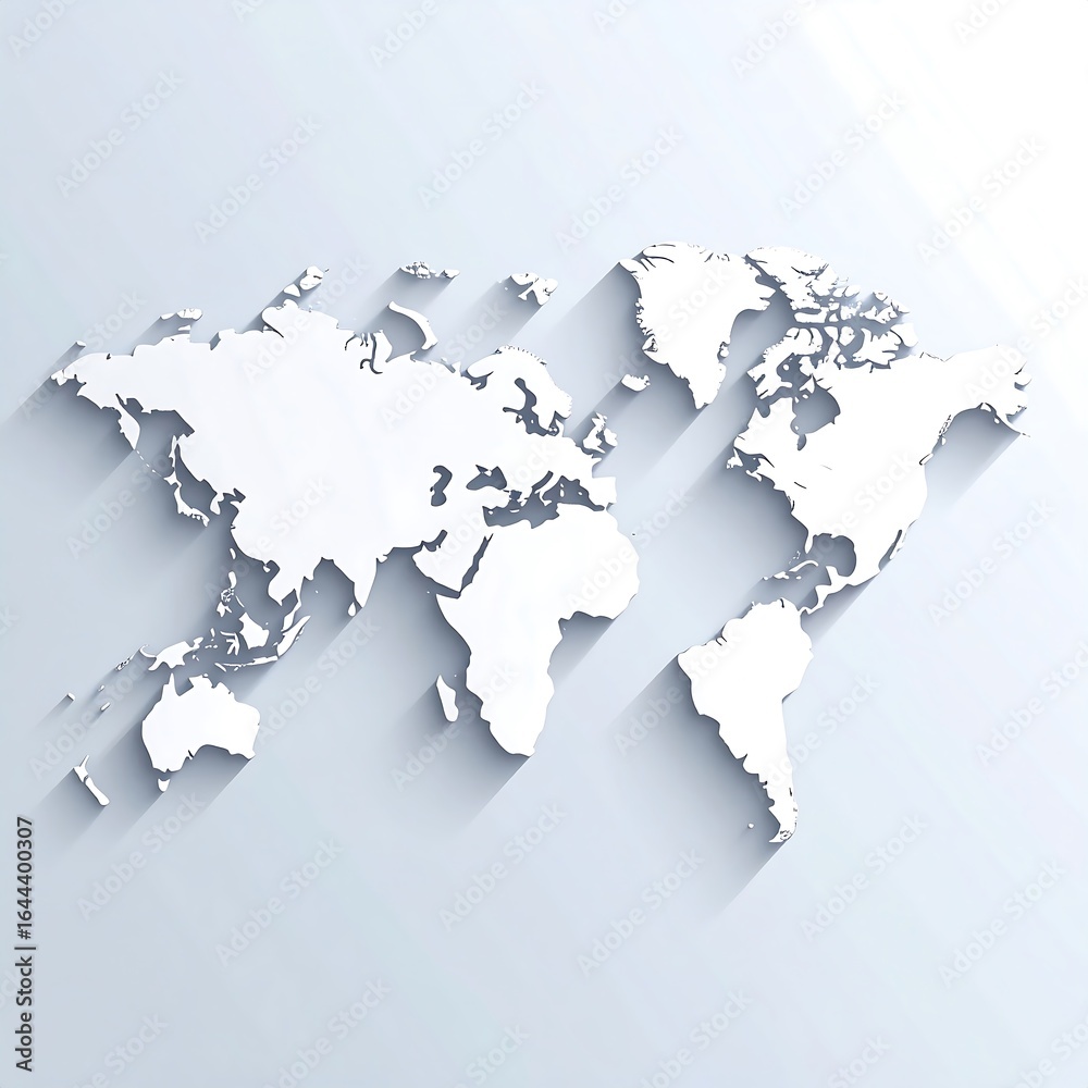 Naklejka premium 3D world map, light gray