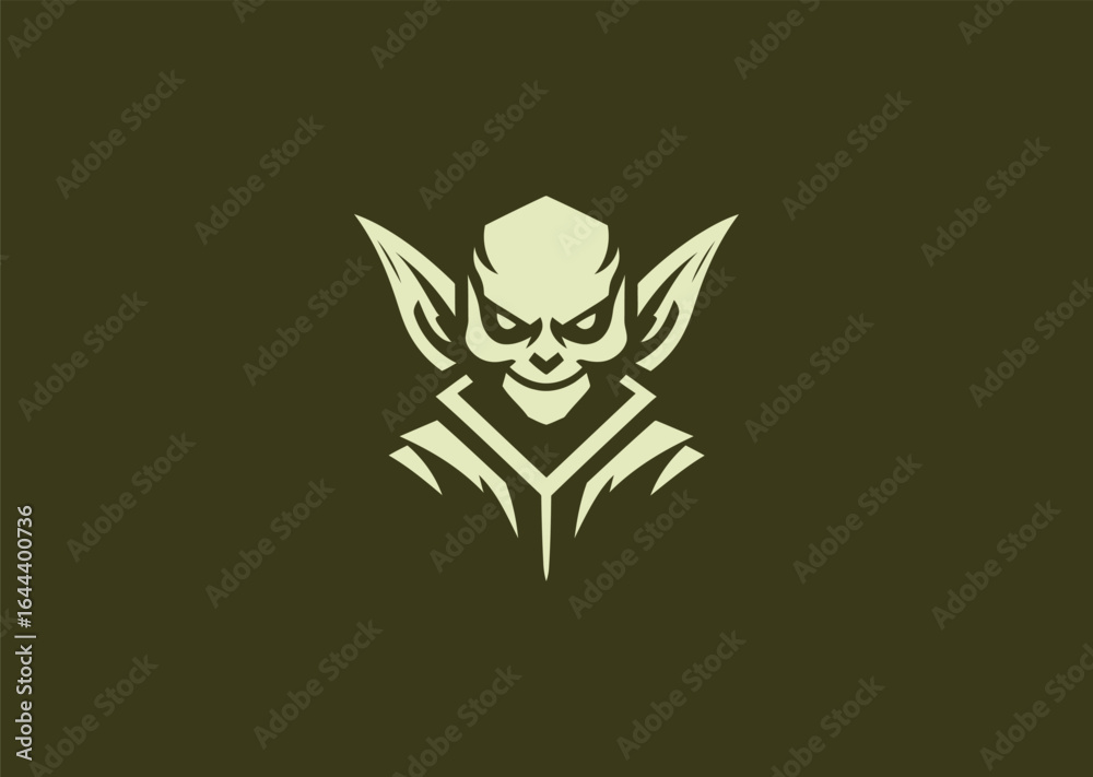 Obraz premium A simple minimalist goblin silhouette logo, merging whimsical fantasy with clean, modern design.
