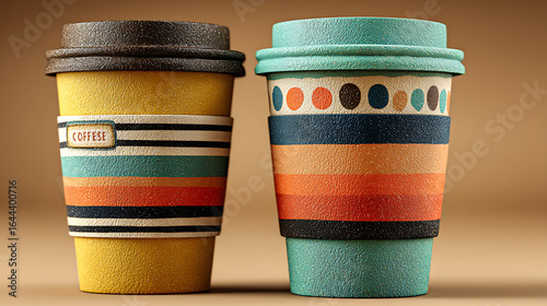 Striped disposable coffee cups with lid HD images